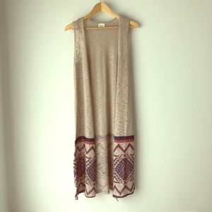 NWOT Boho long cardigan vest S